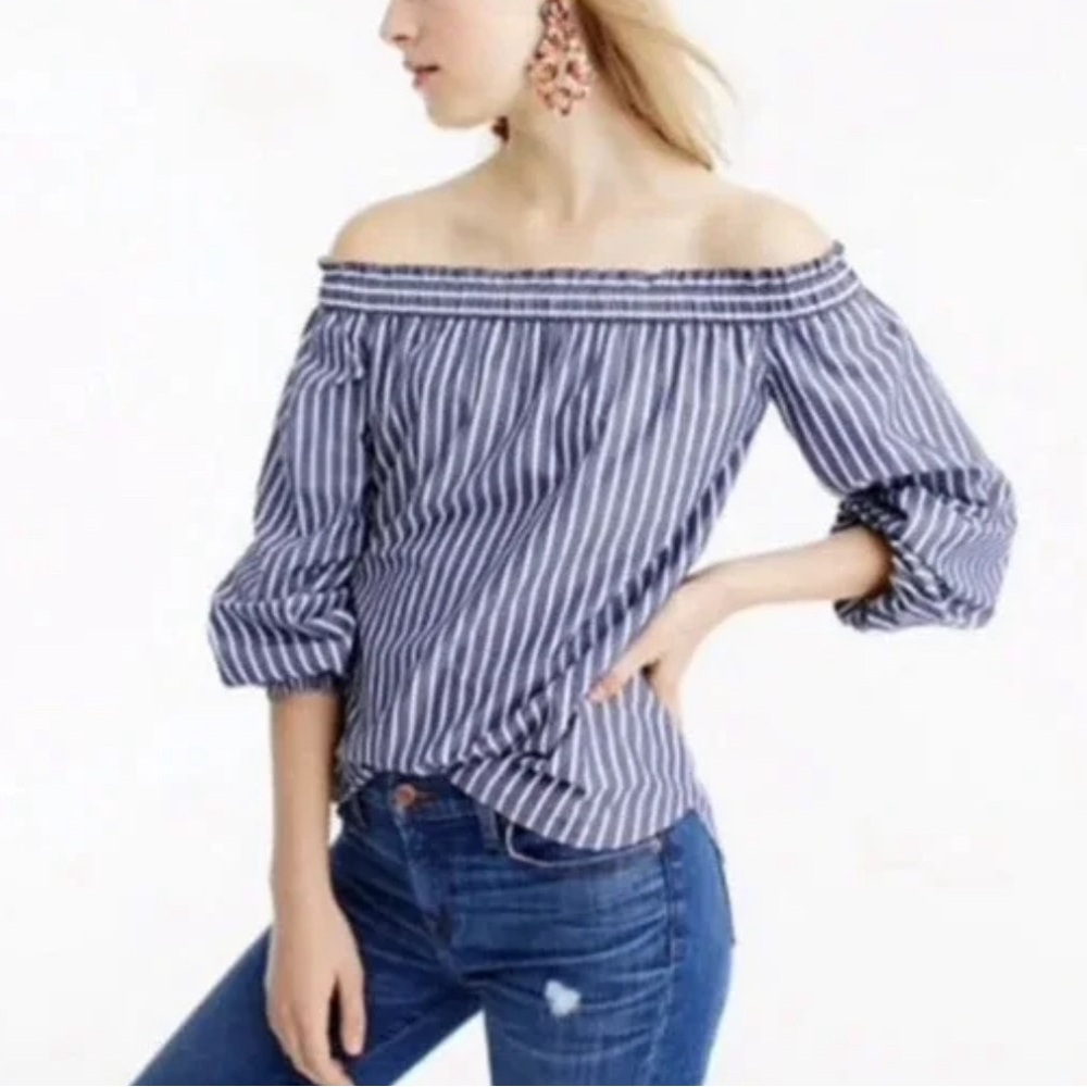JCrew Striped Off-the-Shoulder Shirt - Women’s 2